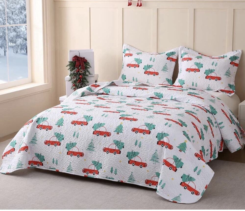 JSD Red Cars Kids Christmas Quilt Set Twin